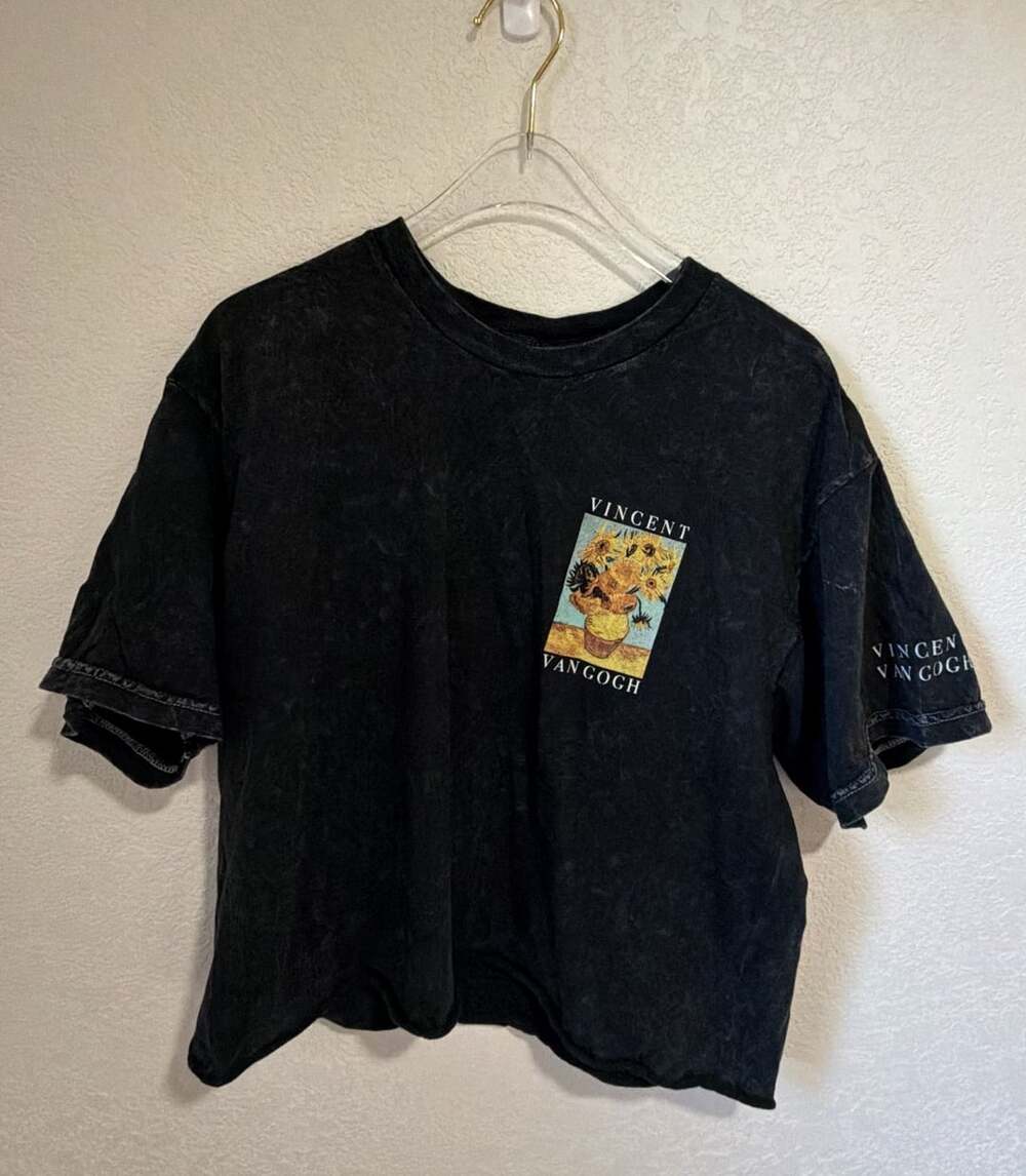IML Vincent Van Gogh Art T-Shirt Size L Black Mineral Washed Graphic Tee